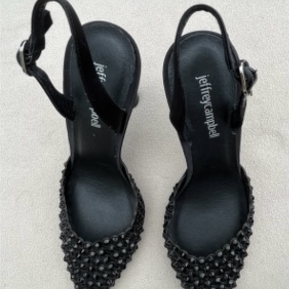 Jeffrey Campbell Black Heels with Pointed Toe and Ankle Strap